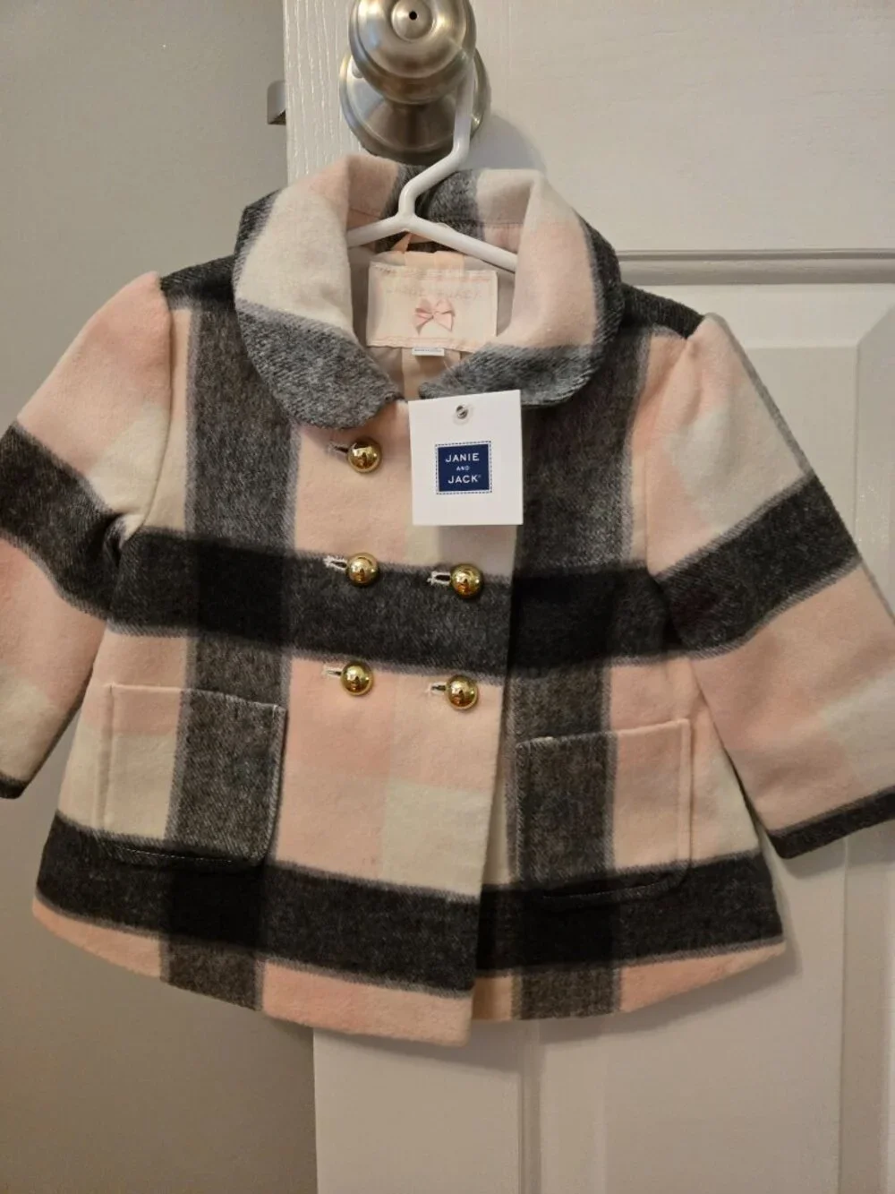 NWT Girls Janie and Jack pink plaid coat size 6-12 months